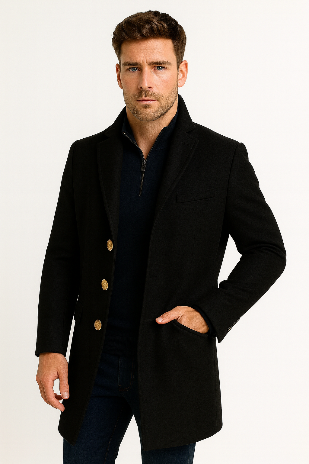 Ilhance – Men’s Single-Breasted Long Coat