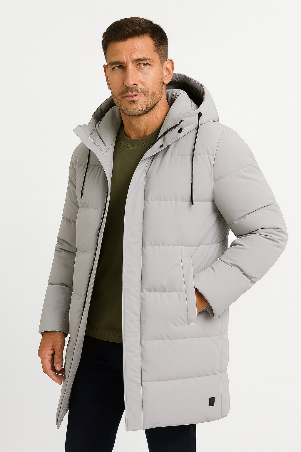 Ilhance – Men’s Quilted Hooded Long Coat