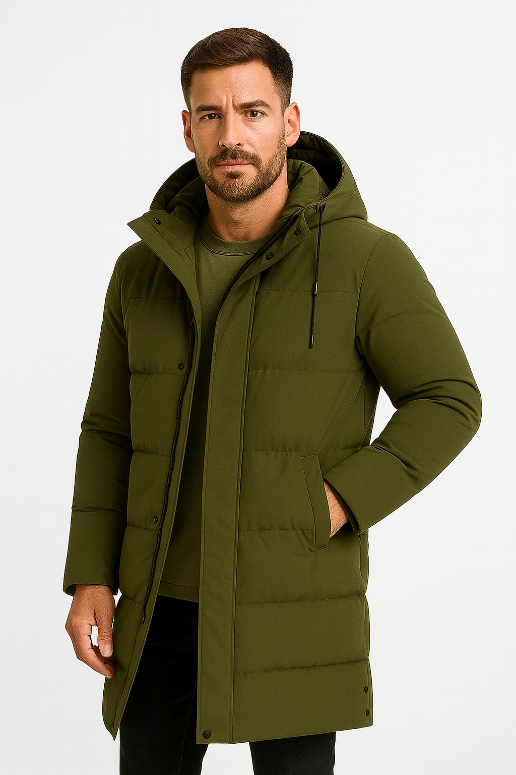 Ilhance – Men’s Quilted Hooded Long Coat